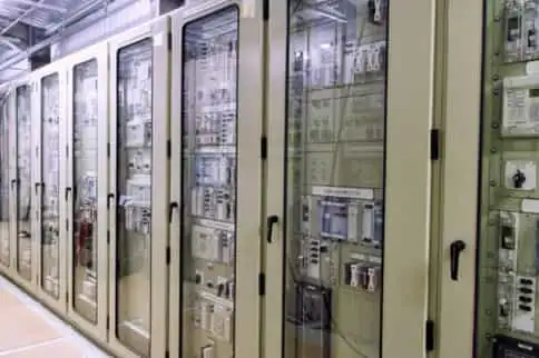 An expansive space housing numerous electrical equipment.